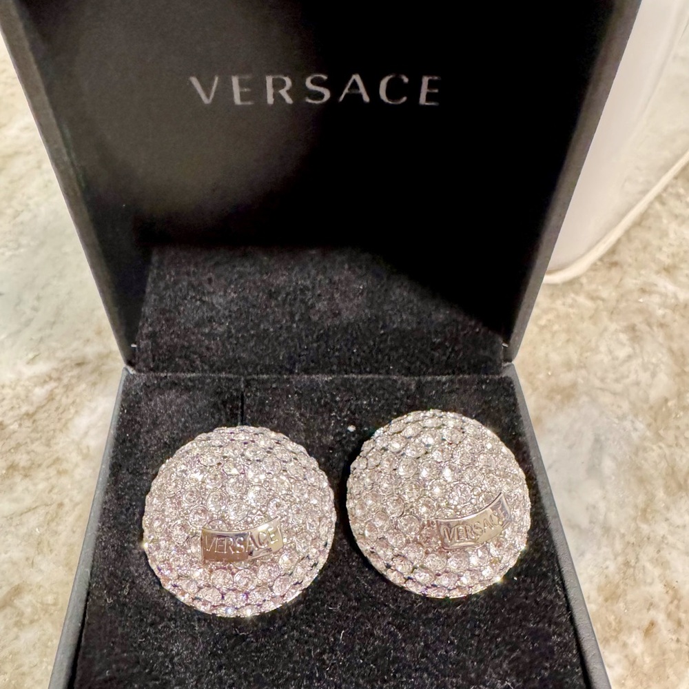 Versace Silver Crystal Sphere Earrings